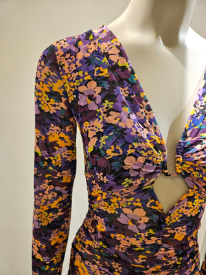 Vestito corto con stampa flowers viola